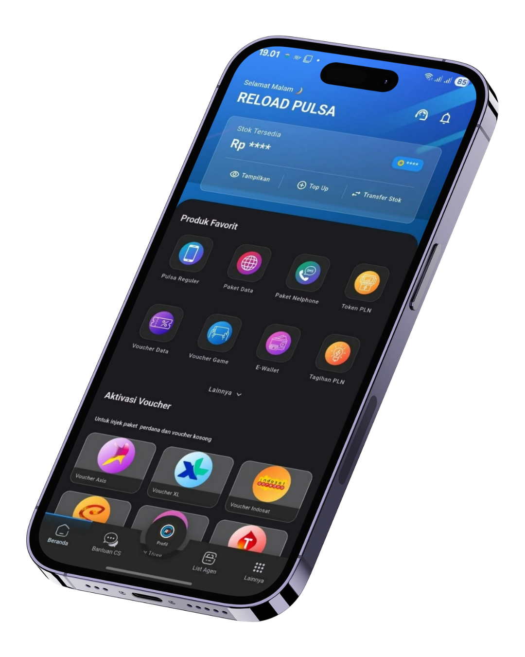 Tampilan aplikasi Reload Pulsa