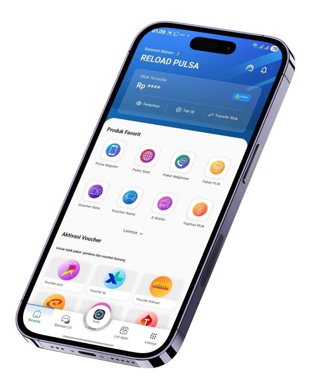Tampilan aplikasi Reload Pulsa